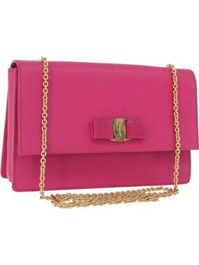 Salvatore Ferragamo Vala Chain Shoulder Bag Leather Pink Gold
